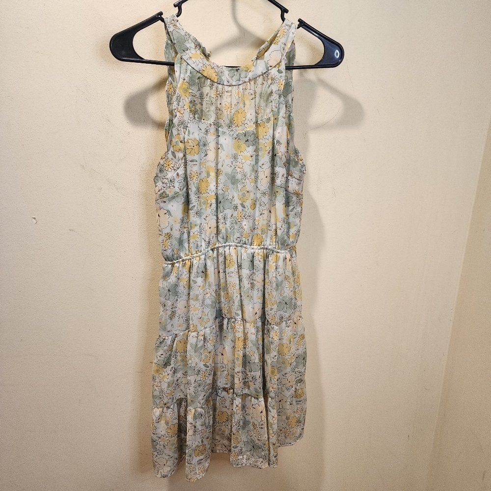 Monteau Los Angeles Floral Sleeveless Dress Elastic Waisted Garden Party Dress M